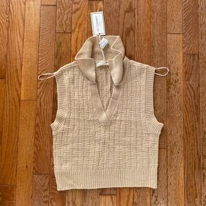 Tan collared knit woven vest